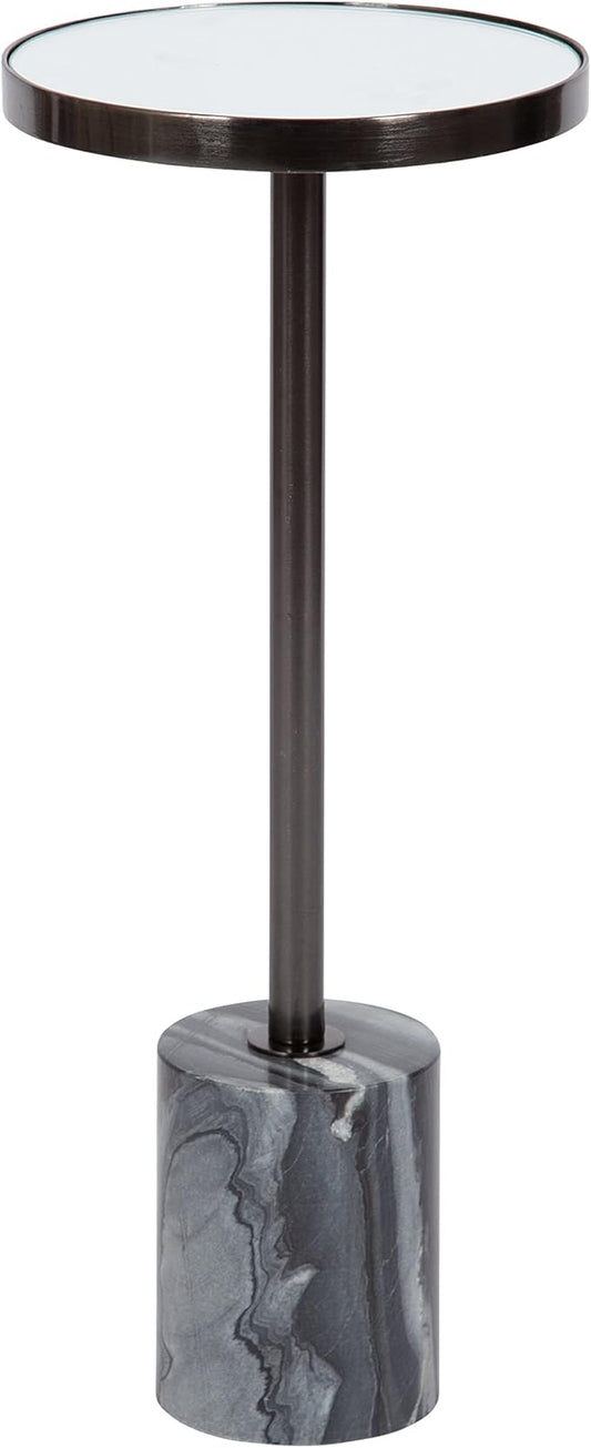 Kate and Laurel Hescott Modern Mirrored Drink Table; 10 x 10 x 24; Gray Marble and Gunmetal; Contemporary Round Accent Table with Premium Marble Base and Mirror Tabletop