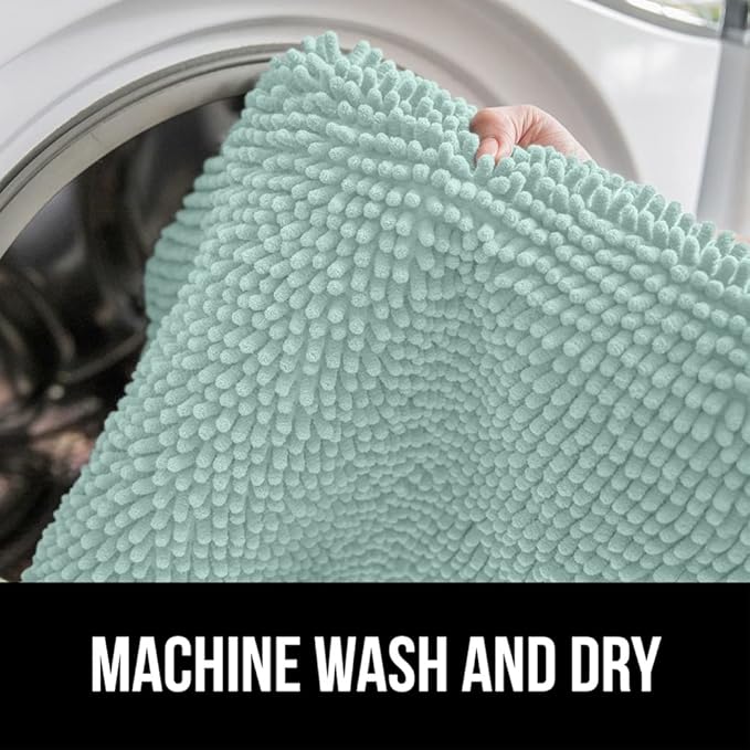 GORILLA GRIP Bath Rug Mat, Soft Absorbent Chenille, Quick Dry Microfiber Mats, Rubber Backing Washable Shower Floor Rugs, Bathmat Runner, US Designed Bathroom Home Decor Accessories 24x17, Seablue