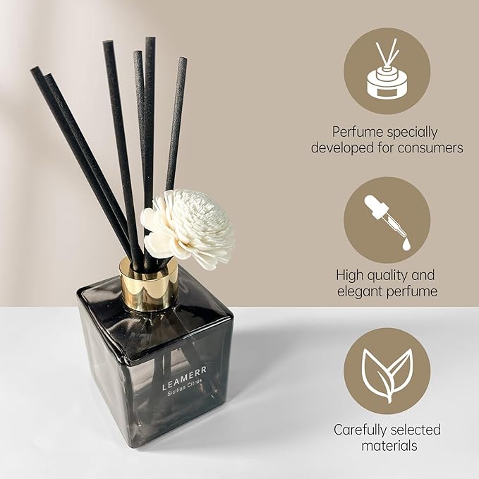 Reed Diffuser Set, 6.1 oz (180 ml) Sicilian Citrus Scented Diffuser with Sticks Long-Lasting Home Fragrance Reed Diffuser for Home Room Office Bathroom Shelf Decor