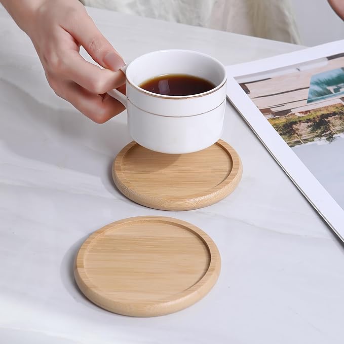 Bamboo 4 inch coaster [4 pcs] Coasters with Holder - Drinking Coasters - Cup Mat for Drinks - Live for Hot or Cold Drink - Non-slip and non-stick,Suitable for Kinds Cups and Living Room Decor