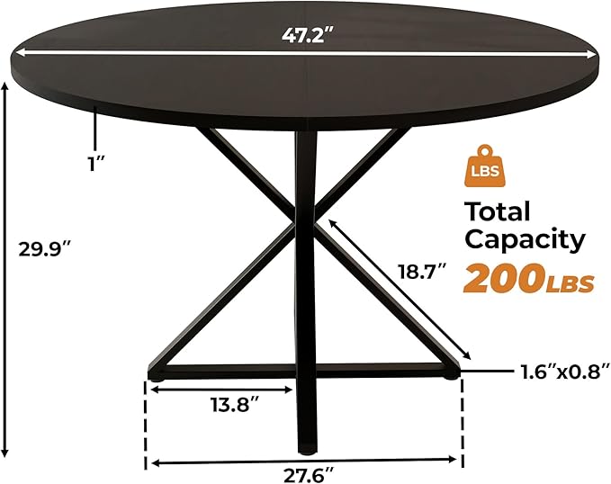 GarveeHome 47 inch Round Dining Table for 4, Black, Farmhouse Wood Circle Pedestal Kitchen Table, Circle Dinner Table for Kitchen & Dining Room
