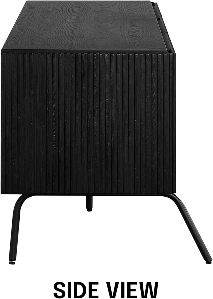 NTC Veil TV Stand with 3 Doors for TVs up to 60’’, Media Console with Vertical Groove Design and Metal Legs, Modern Entertainment Center for Living Room and Bedroom, Effortless Assembly, Burnt Black