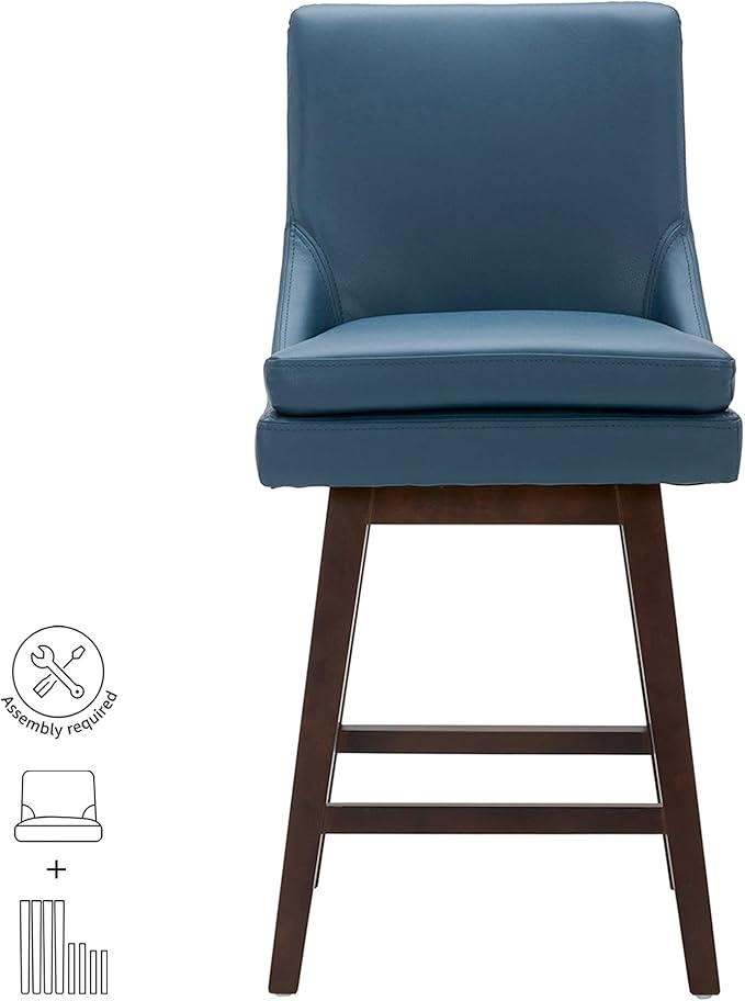 CHITA Bar Height Swivel Barstool with Back Set of 2, FSC Certified Upholstered Bar Stool, 30.7" H Seat Height, PU Leather in Dark Blue