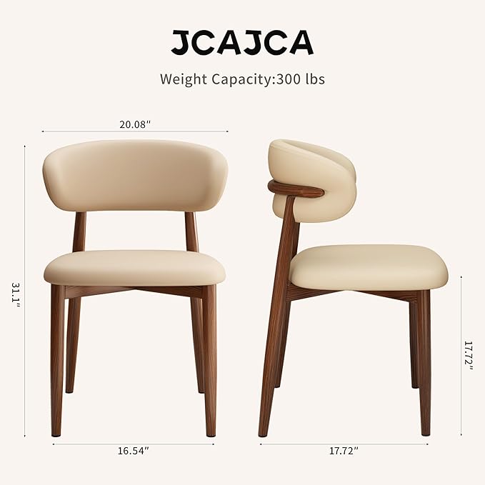 Kitchen Dining Chairs Set of 6 Modern Upholstered Leather Farmhouse Dining Room Chair with Metal Legs, Walnut/Khaki