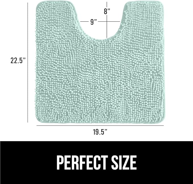 GORILLA GRIP Plush Absorbent Shaggy Chenille Bath Rug Mat for Oval Toilet Base with Rubber Backing, Machine Washable Rugs, Soft Microfiber Contour Mats for Toilets, Bathroom Decor, Seablue