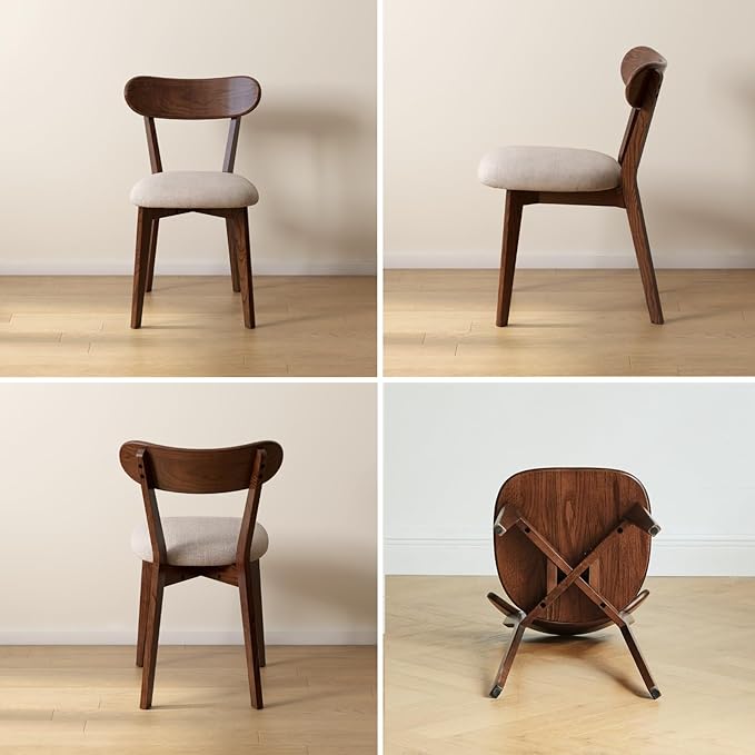 100% Solid Oak Wood Dining Chairs,Mid Century Modern Dining Chairs with Upholstered Cushion,Kitchen,Dining Room Chairs Set of 4 (4, Walnut Color Grey Upholstery)