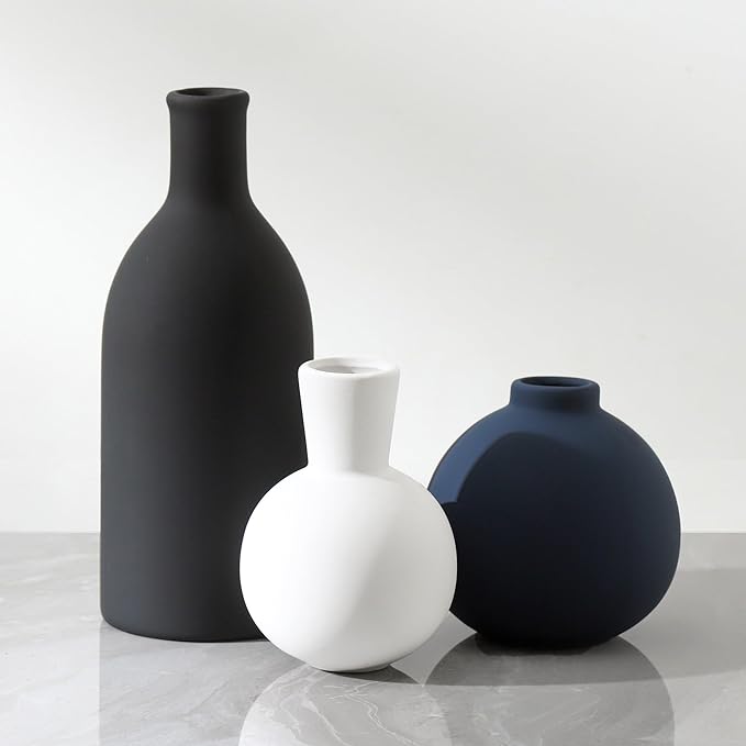 Ceramic Vase Set of 3 | Vases Home Decor | Decorative Flower Table Rustic Vase Modern Decor Vase Neutral Pottery Vases for Entryway Mantel Living Room Kitchen Bedroom -Multicolor Modern