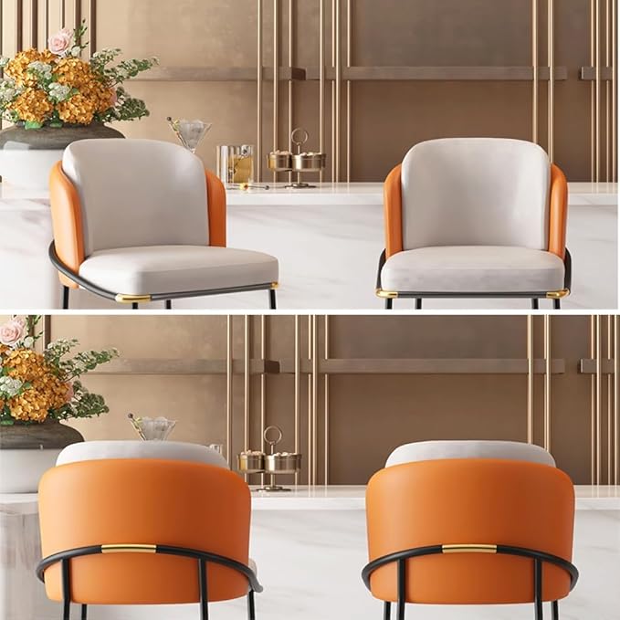 homary Barstools Modern PU Leather Bar Stools with Back and Footrest Waterproof Upholstered Breakfast Chairs for Kitchen Island or Counter (Orange,1 Chair, 41.3" H)