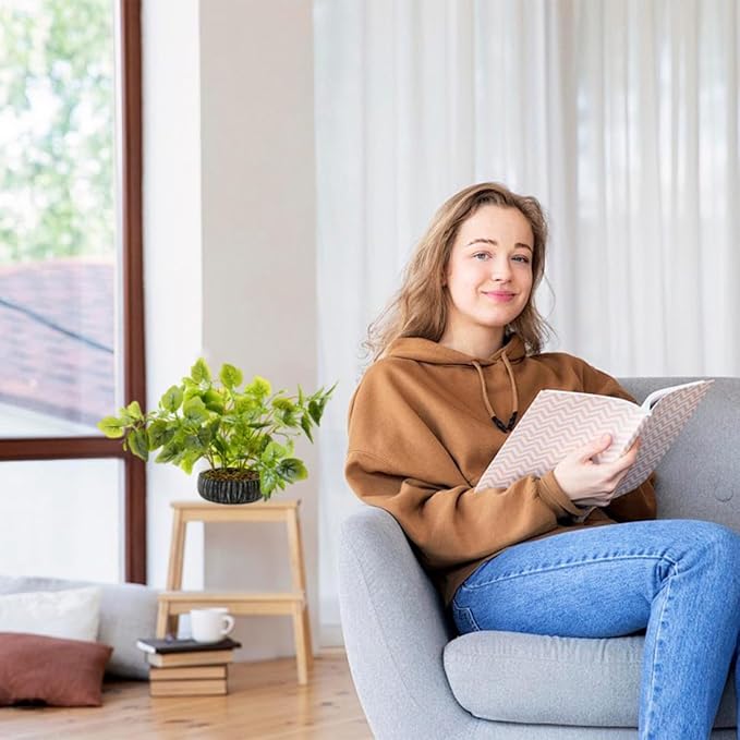 12.8" Artificial Plants Decor Fake Potted Plants with Special Leaves Greenery Faux Lifelike Silk Plants in Rustic Black Clay Planter Perfect for Indoor Home Outdoor Farmhouse Bathroom Décor