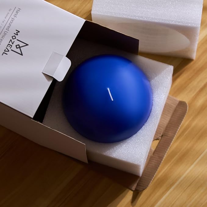 MOZEAL Hand-Poured, 6 Inch Blue Large Round Ball Candles - Elegant Blue Round Pillar Candles, Dripless, Unscented, Smokeless, Ideal for Summer Parties.