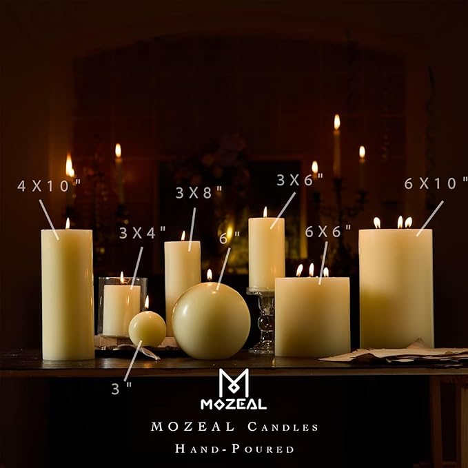 MOZEAL Hand-Poured, 3 Inch Ivory Round Ball Candles - Elegant Cream Round Pillar Candles Set of 3, Dripless, Unscented, Smokeless, Ideal for Weddings and Elegant Celebrations