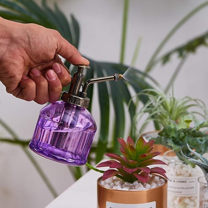 Glass Plant Mister Spray Bottle, Vintage Plant Spritzer Sprayer Mister, Succulent Watering Bottle with Top Pump, Small Glass Watering Can for Indoor Outdoor Houseplant - Purple