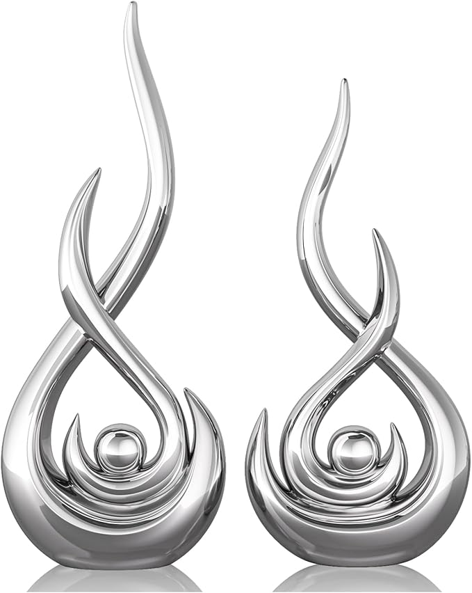 XMGZQ Modern Abstract Art Home Decor Accent,Contemporary Statues Coffee Table Decor for Living Room,Table Centerpieces for Dining Room,Ceramic Sculptures Knick Knacks for TV Stand Show Piece (Silver)
