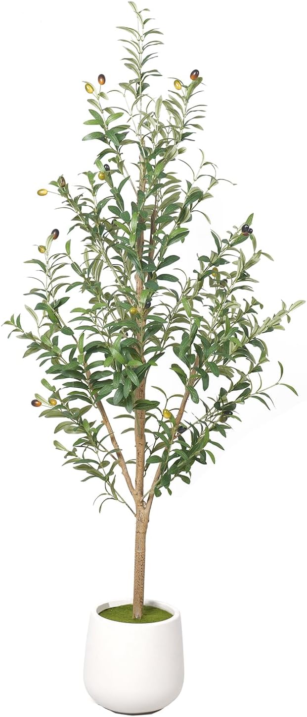 Phimos Artificial Olive Tree with Planter Pot Large Faux Olive Branches and Fruits Artificial Tree for Modern Home Office Living Room Floor Decor Indoor (5.2FT)