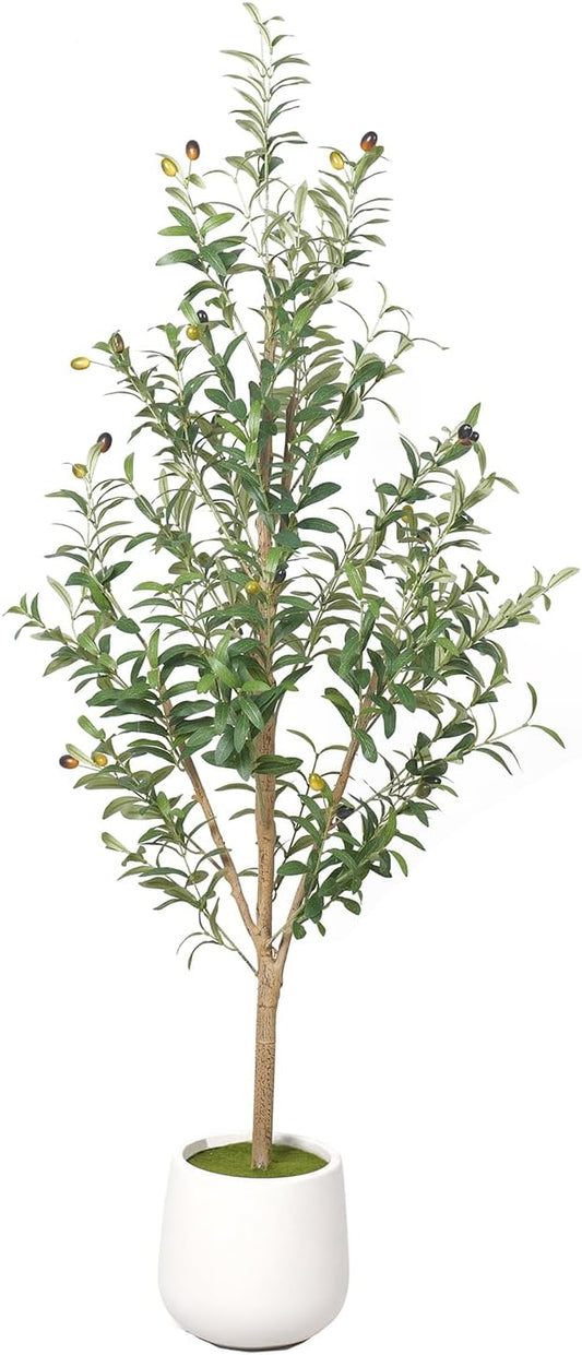 Phimos Artificial Olive Tree with Planter Pot Large Faux Olive Branches and Fruits Artificial Tree for Modern Home Office Living Room Floor Decor Indoor (5.2FT)
