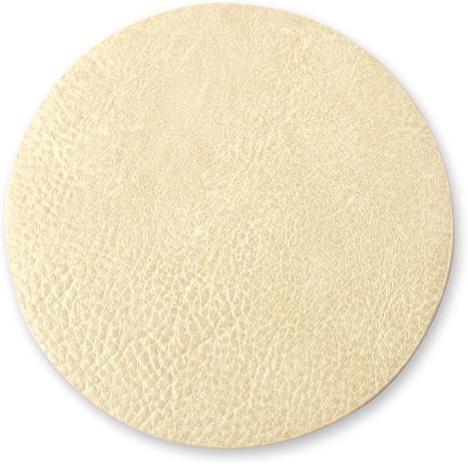 Set of 8 Morgan Faux Leather 4 Inch Round Coasters, Heat & Water Absorbent, Natural Style, Drinks Tabletop Home Dinning, Beige
