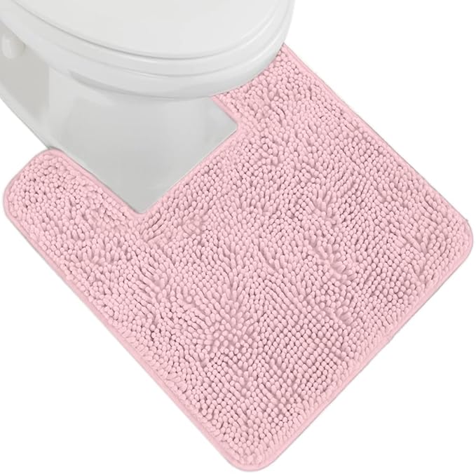 GORILLA GRIP Plush Absorbent Shaggy Chenille Bath Rug Mat for Square Toilet Base with Rubber Backing, Machine Washable Rugs, Soft Microfiber Contour Mats for Toilets, Bathroom Decor, Lt Pink