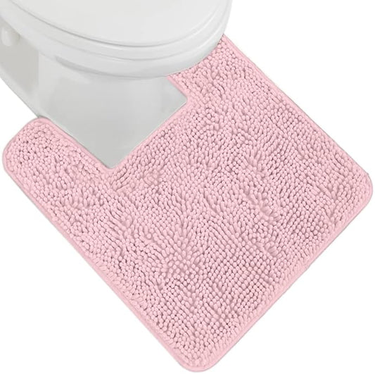 GORILLA GRIP Plush Absorbent Shaggy Chenille Bath Rug Mat for Square Toilet Base with Rubber Backing, Machine Washable Rugs, Soft Microfiber Contour Mats for Toilets, Bathroom Decor, Lt Pink