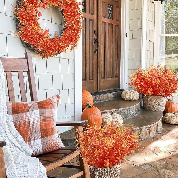 summer flower 10pcs Artificial Outdoor Boxwood for Fall Decor No Fade Fake Fall Flowers Decorations for Home Indoor Thanksgiving Garden Porch Party Decor