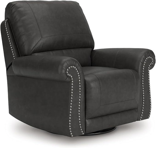 Signature Design by Ashley Chatterton Classic Faux Leather Manual Rocker Swivel Glider Recliner with Nailhead Trim, Black