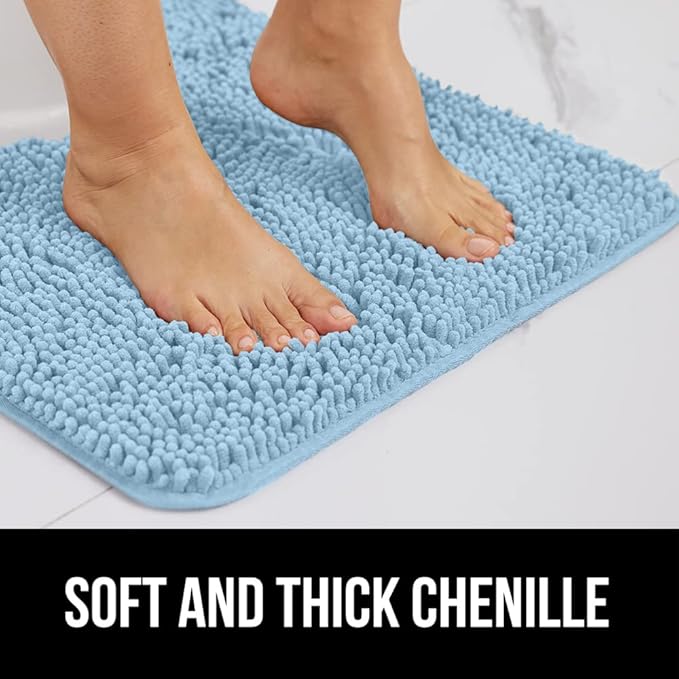 GORILLA GRIP Bath Rug Mat 60x24, Thick Soft Absorbent Chenille, Quick Dry Microfiber Mats, Rubber Backing Machine Washable Shower Floor Rugs, Bathmat Runner, Bathroom Home Decor Accessories, Sky