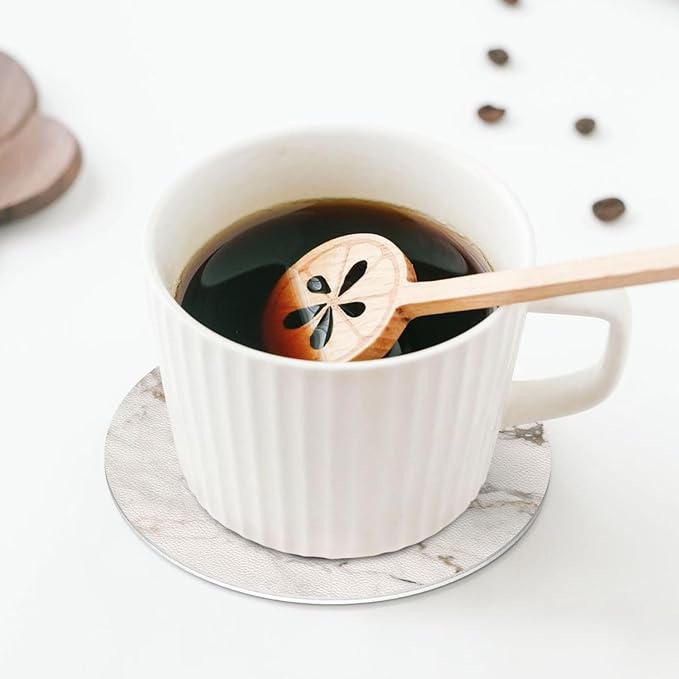 White Grey Gold Marble Coasters Set of 6 Coasters for Drinks Absorbent Double-Sided Leather PVC Coaster for Tabletop Protection Coffee Table Decor Ideal for Home Decor House Warming Gifts