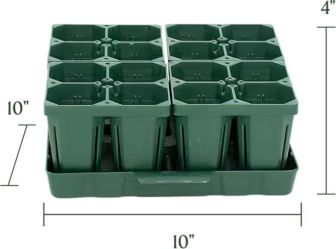 Vego garden Seedling Suite Products, 4 Pack Jumbo Seedling Trays with 10" x 10" Bottom Watering Trays