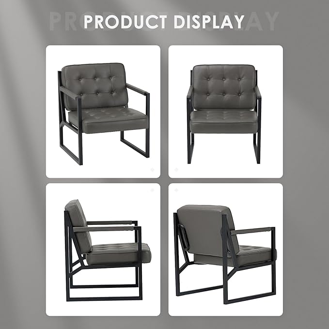COLAMY Modern Accent Chair, Accent Arm Chair for Living Room, Comfy Leather Armchair with Metal Legs for Bedroom Reception Waiting Room, Grey