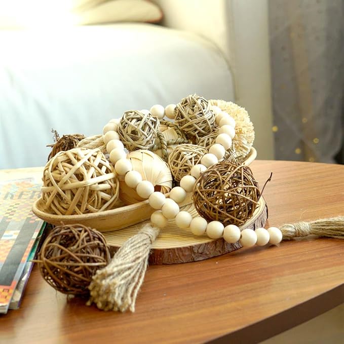 Qingbei Rina Brown Decorative Balls for Bowls,Assorted Vase Filler for Centerpieces,Wicker Rattan Balls Decorative Orbs Woven Spheres, Bowl Fillers for Home Decor Wedding