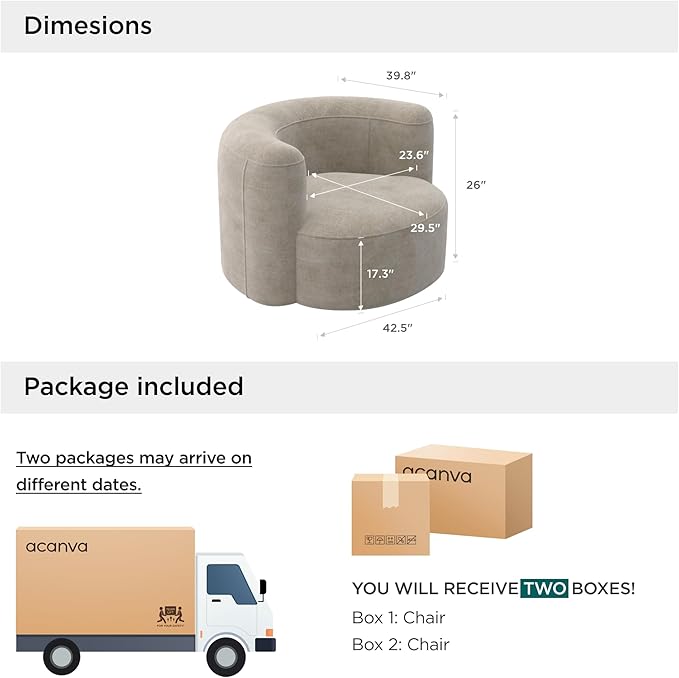 Acanva Luxury Modern Tight Curved Back Velvet Sofa, Minimalist Style Comfy Couch for Living Room Apartment Reception Space, Cream Single Chair Set of 2