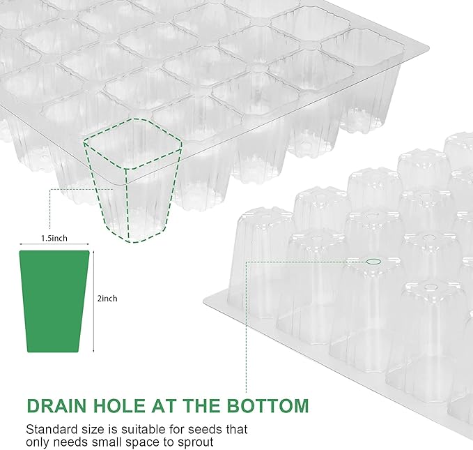 MIXC Seedling Trays Seed Starter Tray, 5-Pack Mini Propagator Plant Greenhouse Grow Kit with Humidity Vented Domes and Base for Seeds' Starting (40 Cells Per Tray, Total 200 Cells), Green