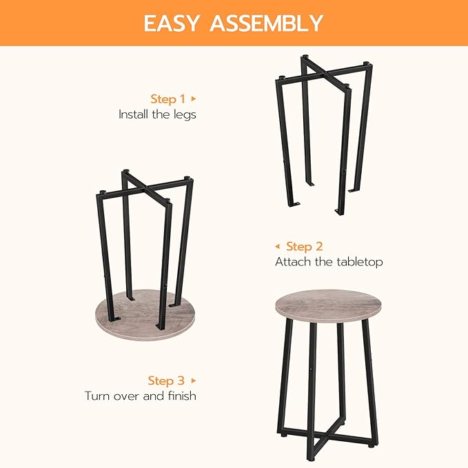 HOOBRO Side Table, Round Accent End Table with Sturdy Metal Pedestal, 15.7" Round Nightstand, for Living Room, Bedroom, Balcony, Office, Greige and Black BG95BZ01