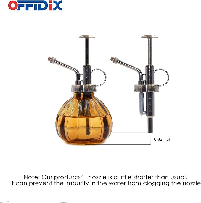 OFFIDIX Glass Watering Spray Bottle,Plant Mister Flower Water Spray Bottle Can Pot 6.3" Tall Vintage Pumpkin Style Spritzer Bronze Plastic Top Pump One Hand Glass Watering Can Indoor(Brown)