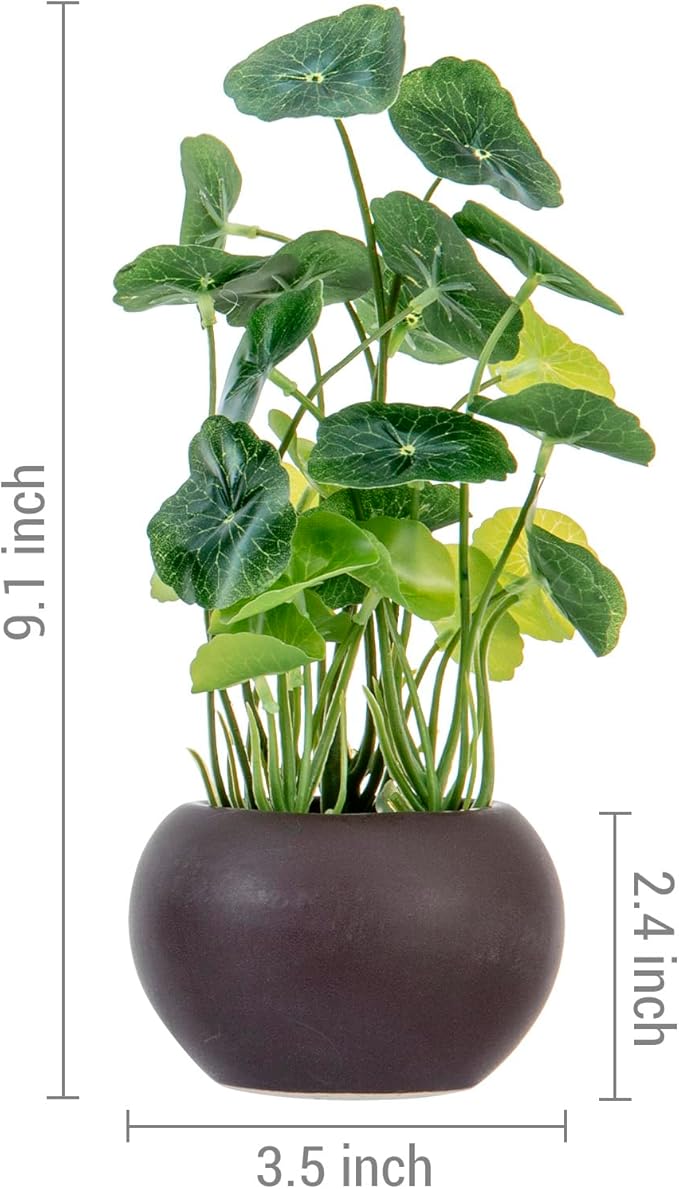 MyGift Modern Trio of Artificial Assorted Green Leaf Plants Potted in Decorative Round Brown Ceramic Pots, Faux Foliage Indoor Tabletop Houseplants, 3 Piece Set