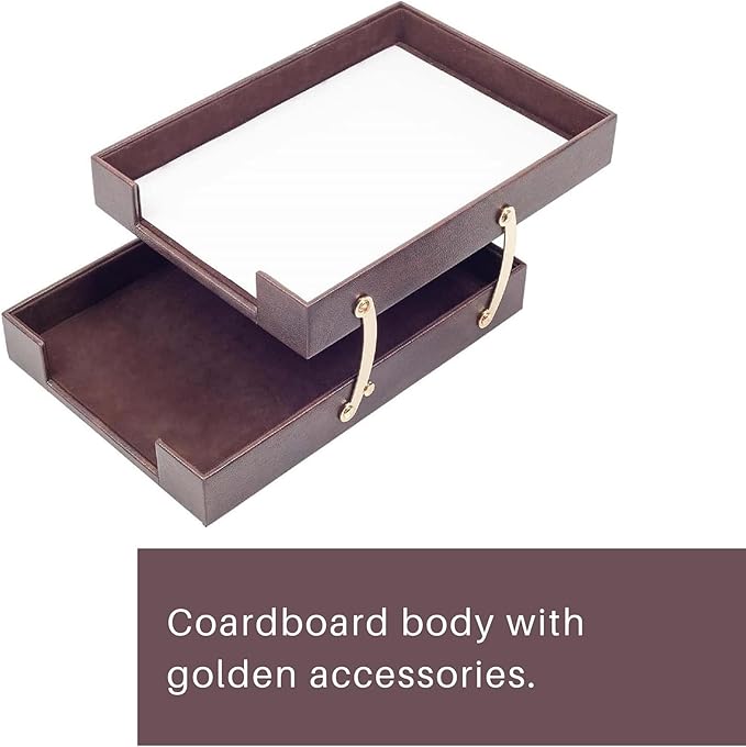 Leather Document Tray Double-Desk Organizer-Office Accessories-Desk Accessories-Office Supplies-Office Organizer - Office Gifts (Brown)