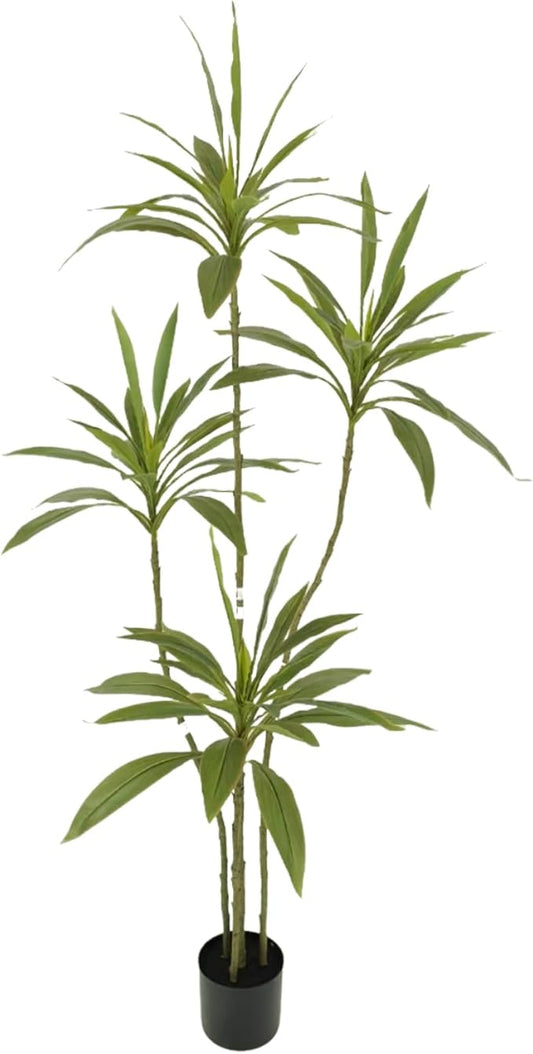 Artificial Cordyline Plant, Indoor Potted Plant, 5 Stems with Black Planter, Suitable for Large Indoor Living Room Decorations, Potted Plants, and Window Display Scenes (Green-5.3ft)