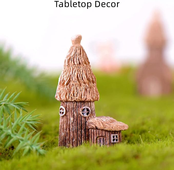 LONCESS Tree House Miniature Fairy Garden Accessories, Mini Vintage House Fairy Garden Decor, House Ornaments Kit Fairy Garden Supplies for DIY, Accessories, Home Micro Landscape Decoration, 4 Pieces