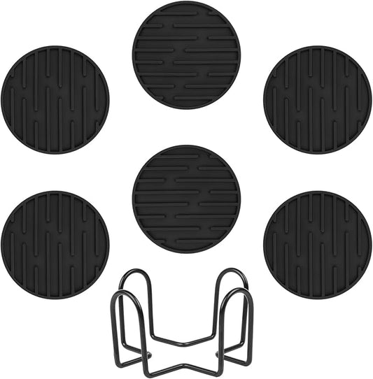 Silicone Coasters for Drinks Coaster Set of 6 pcs Cup Coasters with Holder for Coffee Table for Home Decor for Kinds of Cups Cute Tabletop Protection Suitable Gift for Friend Rubber Drink Coaster Set