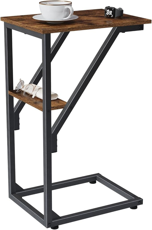 C-Shaped End Table, Small Couch Side Table, Sofa TV Tray Table for Living Room, Bedroom, Bedside ET-D-BR1