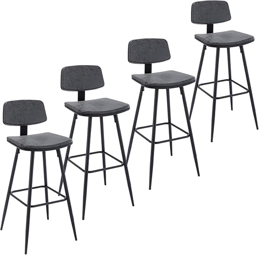 Bar Stools Set of 4, Bar Chairs w/PU Leather Seat and Backrest, Frosted Iron Frame, 29.33'' Seat Height Counter Stools, Simple Assembly, for Dining Room Kitchen Counter Bar, Black