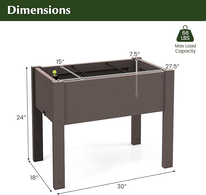 Giantex Raised Garden Bed with Legs, Self-Watering Planter Box with Water Level Indicator, Drainage Hole & Detachable Space Dividers, Outdoor Plant Container for Flower, Vegetable, Fruit, Herb (Brown)