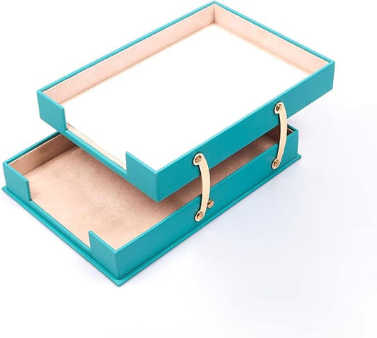 MOOGCO Luxury Leather Double-Desk Organizer - Office Accessories - Turquoise