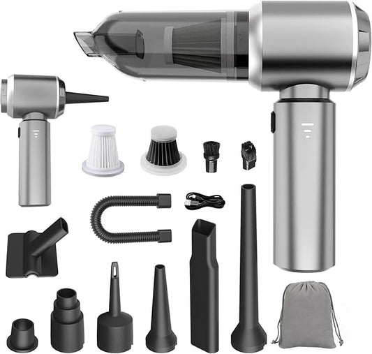 Mini Car Vacuum Cleaner, 4 in 1 Cordless Vacuum Cleaner, 22000PA High Power Portable Car Vacuum with Brushless Motor, for Home, Office, Camping (Gray Silver)