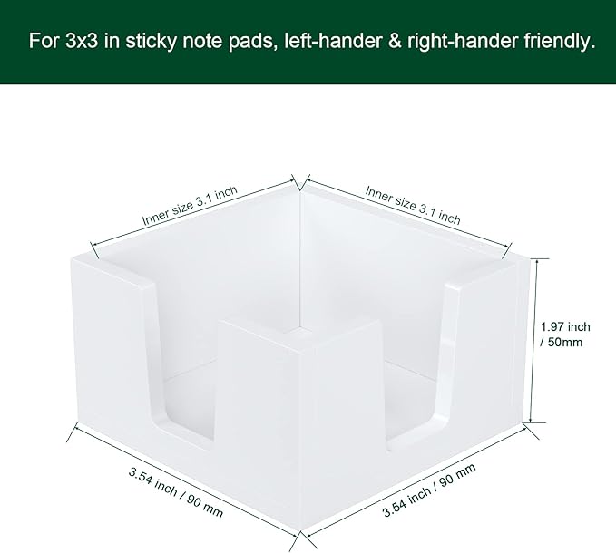 Acrylic Sticky Note Holder, Self-Stick Note Pad Holder W/O Pads - Note Dispenser Memo Pad Holder Desk Organizer for School Office Home (3''x3'' White)
