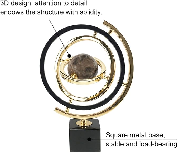 homary Modern Sculpture Decor Abstract Art Decoration Metal Globe Ornament Living Room Decor with Rectangle Stand Black & Gold