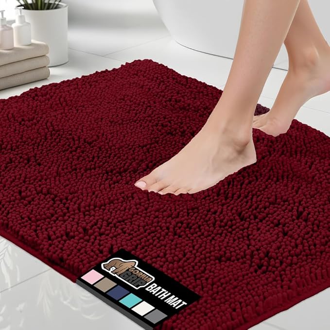 GORILLA GRIP Bath Rug Mat 44x26, Soft Absorbent Chenille, Quick Dry Microfiber Mats, Rubber Backing Washable Shower Floor Rugs, Bathmat Runner, US Designed Bathroom Home Decor Accessories Burgundy