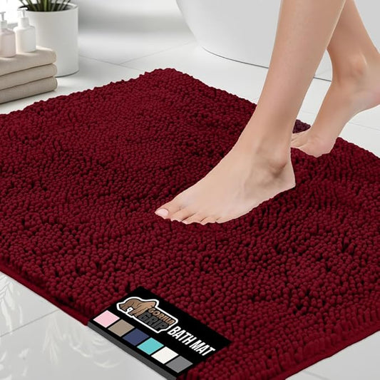 GORILLA GRIP Bath Rug Mat 30x20, Soft Absorbent Chenille, Quick Dry Microfiber Mats, Rubber Backing Washable Shower Floor Rugs, Bathmat Runner, US Designed Bathroom Home Decor Accessories Burgundy
