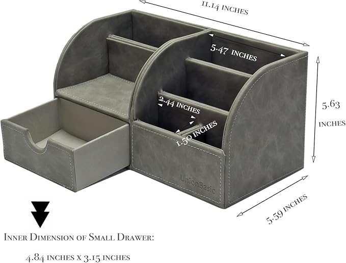 UnionBasic Desk Organizer, Multi-functional Leather Desktop Office Organizer, Pen Holder - Business Card/Pen/Pencil/Mobile Phone/Stationery Holder Storage Box, Taiga Dark Grey