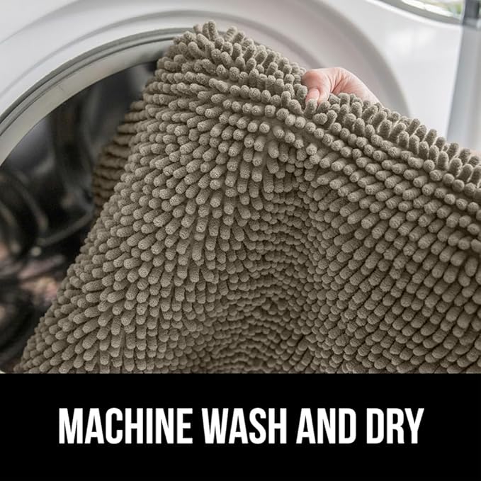 Gorilla Grip Shaggy Chenille Bath Rug Mat for Toilet Base, Machine Washable, Microfiber Dries Quickly, Plush Absorbent Contour Mats for Toilets, Bathroom Decor, Oval U-Shape, 22'' x 19'' x 15'', Latte