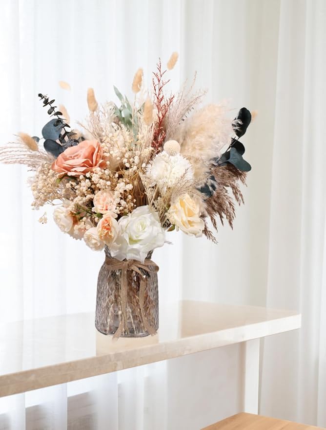 100pcs High End Artificial Flowers Dried Pampas Decor With Vase, Kitchen Island Decorations, Coffee Table Centerpiece Premium Decor, Thanksgiving Christmas Centro De Mesa de Comedor, Adornos Para Sala